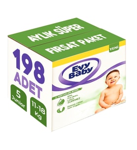 Evy Baby Bebek Bezi Beden:5 (11-18KG) Junior 198 Adet Aylık Süper Fırsat Pk