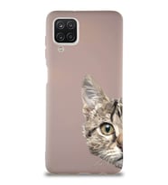 Samsung Galaxy A12 Soft Premier Kapak Catface Tasarımlı Silikon Kılıf - Pudra (Şeffaf)