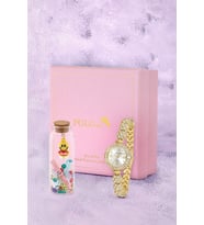 Polo Air Kadın Kol Saati Ve Smile Figürlü Mantar Tıpalı Özel Notlu Cam Dilek Şişe Gold Renk ST-2183S1