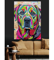 Renkli Köpek Başı Popart Dekoratif Kanvas - Mdf Ahşap Tablo