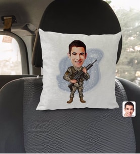 BK Gift Kişiye Özel Uzman Jandarma Karikatürlü Kare Araç Koltuk Yastığı-1