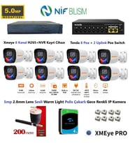Xmeye 5mp 2.8mm Sabit Lens Polis Çakarlı Sesli Ve Gece Renkli 8 Kameralı IP Kamera Seti 4TB Disk