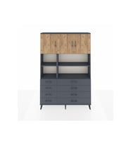 Arges Dolap 8 Raflı 8 Çekmeceli 3 Kapaklı 132x30x195 Antrasit-Çam/Antrasit