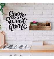 BK Home Dekoratif Doğal Ahşap Raf ve Evim Güzel Evim Duvar Süsü-1 (Beyaz)