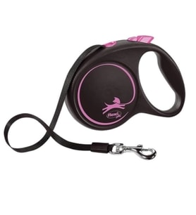 Flexi Black Design Otomatik Pembe Şerit Köpek Gezdirme Tasması Small 5 Metre