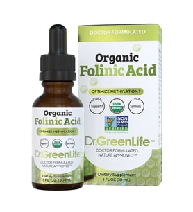 Dr. Green Mom USDA Organic Folinic Acid Drops - 500 mcg per Drop 30 ML Methylation Support B9 Supplements for Kids Adults Neurological Function.