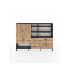 Arges Dolap 10 Raflı 6 Çekmeceli 4 Kapaklı 220x30x163 Antrasit-Çam