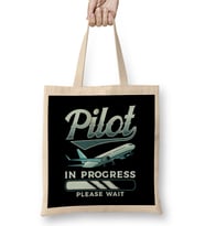 Funny Pilot In Progress Please Wait Airplane Pilot Bez Çanta Uzun Saplı