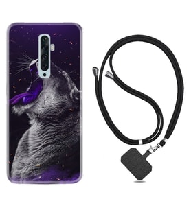 Oppo Reno 2Z 4 Lite 4 Pro 5 6 7 A31 Kılıf Boyun Askılı Silikon Purple Leopar 1750