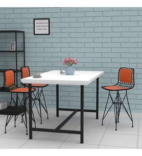 Knsz ufak boy tel bar sandalyesi 1 li uslu syhtrn sırt minderli 55 cm oturma yüksekliği mutfak bahçe cafe ofis (Karışık)