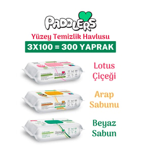 Paddlers Easy Clean Lotus Çiçeği Arap Sabunu ve Beyaz Sabun Katkılı Yüzey Temizlik Havlusu 3x100 (300 Yaprak)