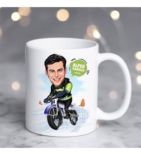 Kişiye Özel Karikatürlü Bisiklet Süren Erkek Kupa Bardak