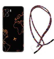 Vivo Y15S Y32 Y33S Y51 Y53S Kılıf Boyun Asklı Rasta Silikon Harita ve Uçak 1777