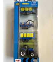 Mini Work Özel Üretim Mavi İş Makinaları Metal Traktör Seti 4 Parçalı Set 8 Cm Arabalar (Çok Renkli)