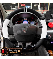 Renault Megane 3 Dikme Direksiyon Kılıfı Delikli Deri Parlak Siyah Beyaz Detay Çift Yüzük ve Dikiş 2008-2016
