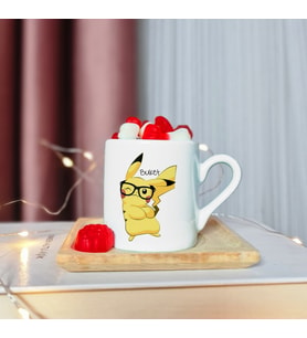 Pikachu Tasarımlı Ahşap Tabaklı Kişiye Özel Türk Kahvesi Fincanı