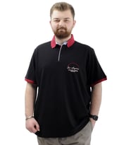 Mode XL Büyük Beden Erkek Tişört Polo Yaka Nakışlı LOS ANGELES U24331 Siyah