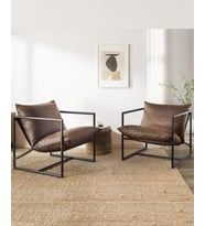 SLLER 2'li Şık Dekoratif Berjer-Metal İskelet ,Suni Deri Kaplama , Modern Tasarım (Kahverengi)
