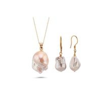 Barok Doğal İnci Küpe Kolye İkili Set (Rose)