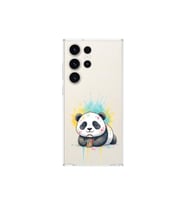 Samsung Galaxy S23 Ultra ile Uyumlu Splash Panda Tasarımlı Şeffaf Silikon Kılıf