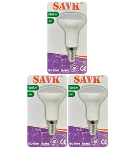 (3 Adet) Şavk 6W (37W) Beyaz Işık (6500K) E14 Duylu (İnce Duy) Led R50 Ampul