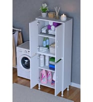Eliusta Nuve Geniş Depolama Alanlı Dolap 55 cm Banyo/Mutfak Çok Fonksiyonlu 55x138x32,5 cm Saklama Dolabı (Beyaz)