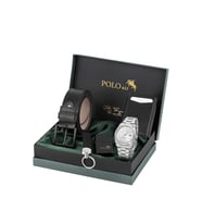 Polo Air Mercek Takvimli Erkek Kol Saati, Mıknatıslı Otomatik Mekanizmalı Cüzdan, Kemer, Kartlık, Anahtarlık Ve Çakmak Siyah Set Gümüş Renk PL-7098E4