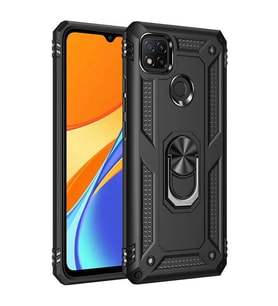Xiaomi Redmi 9C Kılıf Metal Solid Yüzüklü Standlı Military Ring SRS (Siyah)