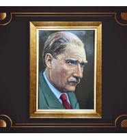 Altın Varaklı Çerçeveli Paspartulu Atatürk Tablo z4816 (Gold)