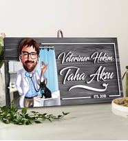 BK Gift Kişiye Özel Veteriner Karikatürlü Gri Dekoratif Ahşap Tabela