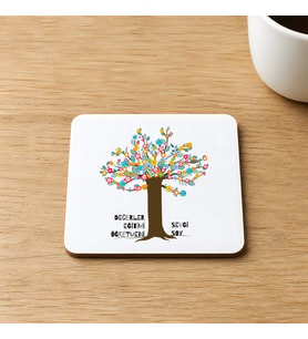 Kişiye Özel Değerler Eğitimi Öğretmeni Baskılı 9x9 cm Kare MDF Bardak Altlığı - Öğretmene Hediye