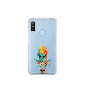Xiaomi Mi A2 Lite ile uyumlu Splash ahtapot tasarımlı şeffaf silikon kılıf