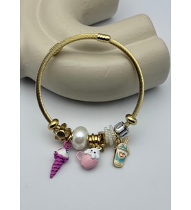 Çelik Gold Sevimli Charmlı Pandora Bileklik - 26blk39