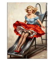 Kaydırakta Oturan Pin-Up Güzeli Dekoratif Kanvas - Mdf Ahşap Tablo