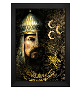 Fatih Sultan Mehmet Han Motifli Kanvas Tablo 80 x 110 cm Siyah Çerçeve