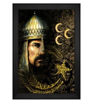 Fatih Sultan Mehmet Han Motifli Kanvas Tablo 80 x 110 cm Siyah Çerçeve