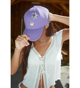 Pin Detaylı Lila Şapka - %100 Pamuk Snapback Cap