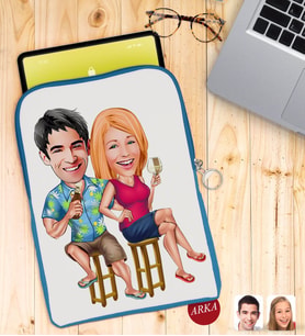 BK Gift Kişiye Özel Sevgililer Karikatürlü Taşınabilir Koruyucu Tablet Kılıfı & Organizer Çanta - Mavi-51