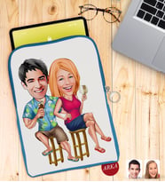 BK Gift Kişiye Özel Sevgililer Karikatürlü Taşınabilir Koruyucu Tablet Kılıfı & Organizer Çanta - Mavi-51