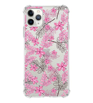Apple iPhone 11 Pro Uyumlu Köşe Korumalı Antişok  Kapak Floral Pembe Tasarımlı Şeffaf  Kılıf