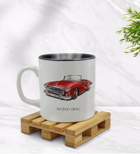 BK Gift Kişiye Özel Retro Otomobil Tasarımlı İçi Siyah Renkli Kupa Bardak Model 2