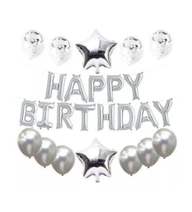 Happy Birthday Gümüş Folyo Balon Set