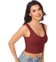 Liona Kadın U Yaka Melanj Bordo Renk Crop Top Bluz Atlet