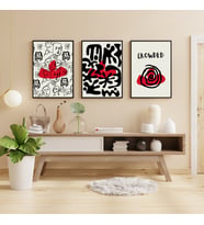 Kırmızı Siyah Kalabalık Duvar Tablosu Çerçeveli 3'lü Set Siyah Renk 21 x 30 Boyut/Ebat (Standart)