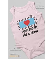 Powered By Süt ve Sevgi Baskılı Bebek Zıbını – Çıtçıtlı Body 8 Renk  %100 Pamuk Sıfır Kol (Bebek Pembesi)