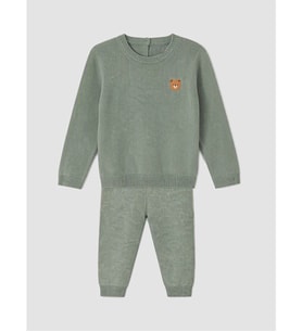LCW baby Yeşil Nakışlı Erkek Bebek Triko Takım