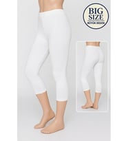 Büyük Beden Pamuklu Kadın Tayt Yüksek Bel Kapri Rahat Esnek Toparlayıcı - Plus Size Capri Leggings - 5060