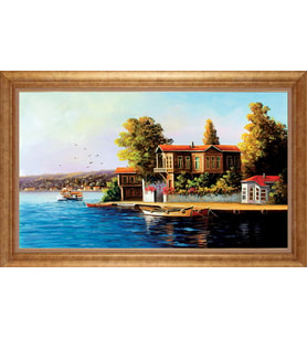 Çerçeveli Paspartulu Manzara Tablo bm1216 (Gold)