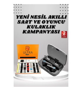 Dijital Göstergeli Powerbank Kulaklık ve 7 Kordonlu Yeni Nesil Akıllı Saat Amoled Ekran