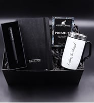 Kişiye Özel 280 ML Kulplu Beyaz Çelik Termos & Alerya Premium Filtre Kahve & Siyah Defter & Siyah Mat Roller Kalem Hediye Seti